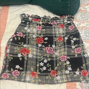 Topshop Black Plaid Floral Pencil Skirt